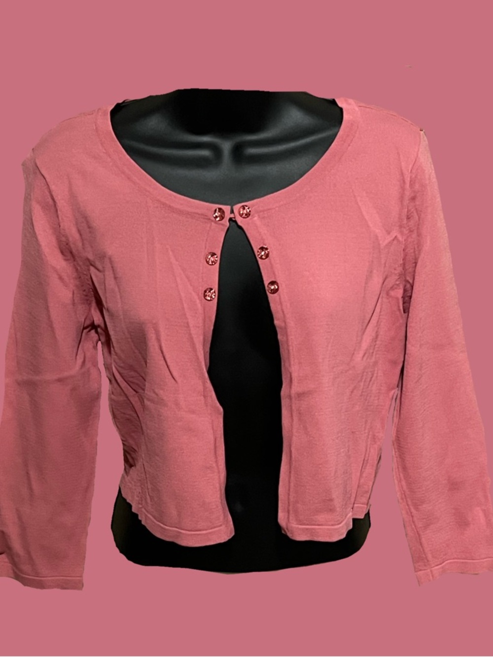 New York & Company Pink Cropped Button-Front Cardigan